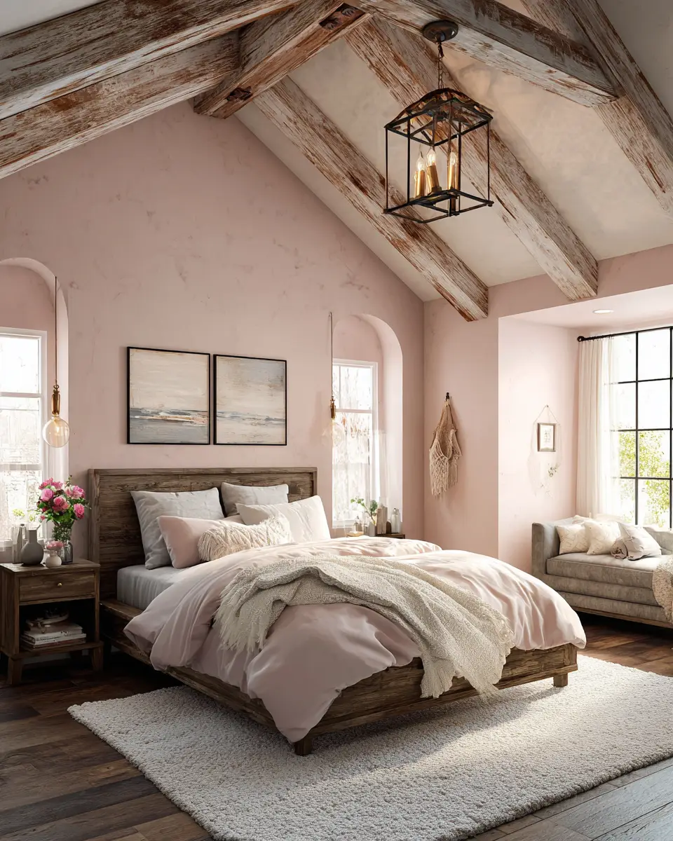 Blush Pink Farmhouse Bedroom Decor Ideas