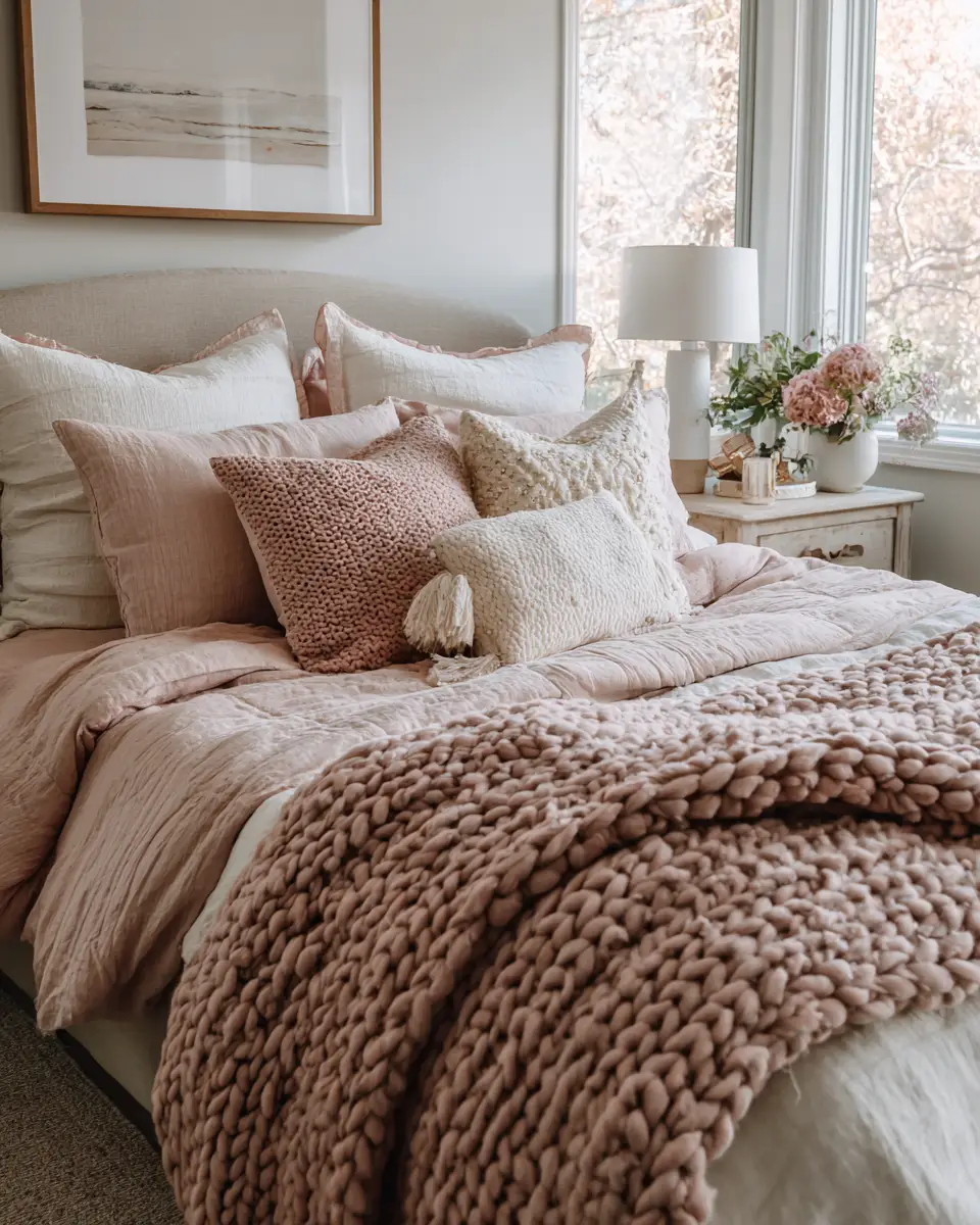 Blush Pink Farmhouse Bedroom Decor Ideas