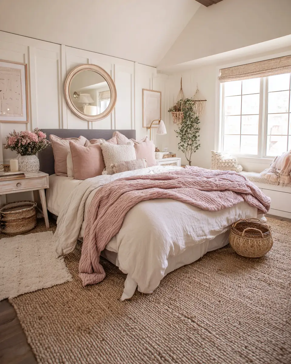 Blush Pink Farmhouse Bedroom Decor Ideas