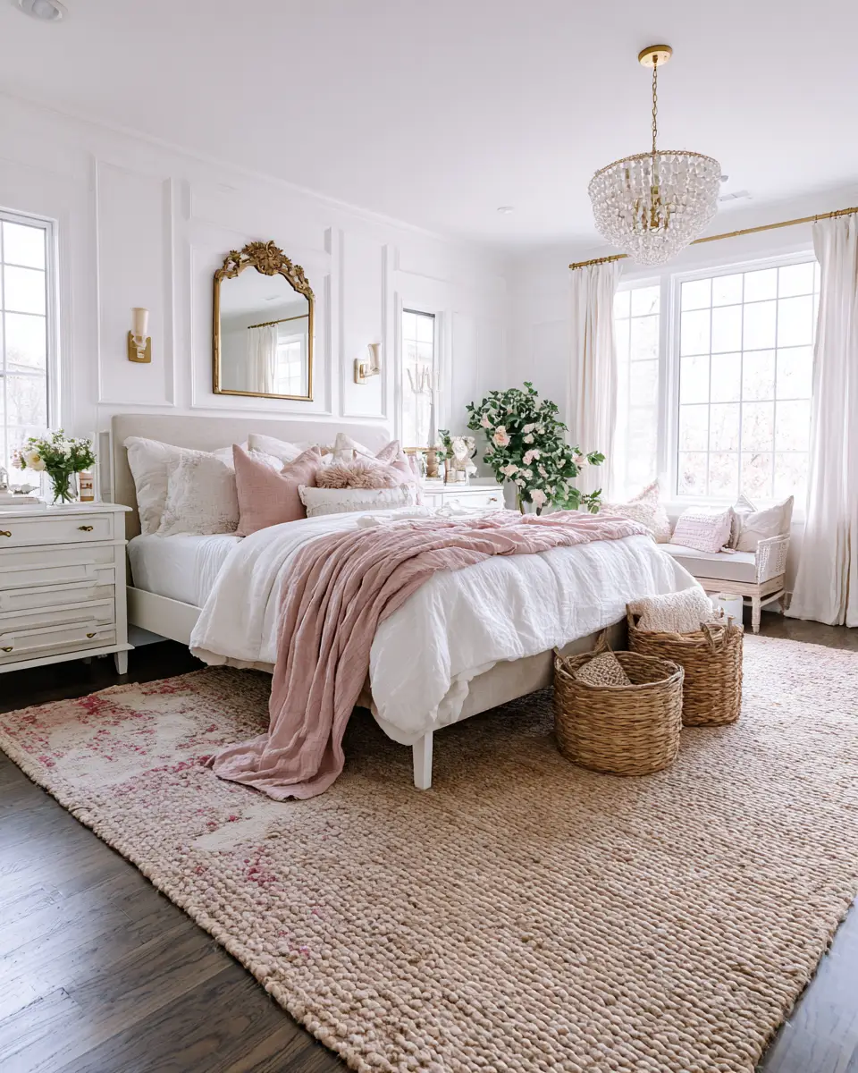 Blush Pink Farmhouse Bedroom Decor Ideas