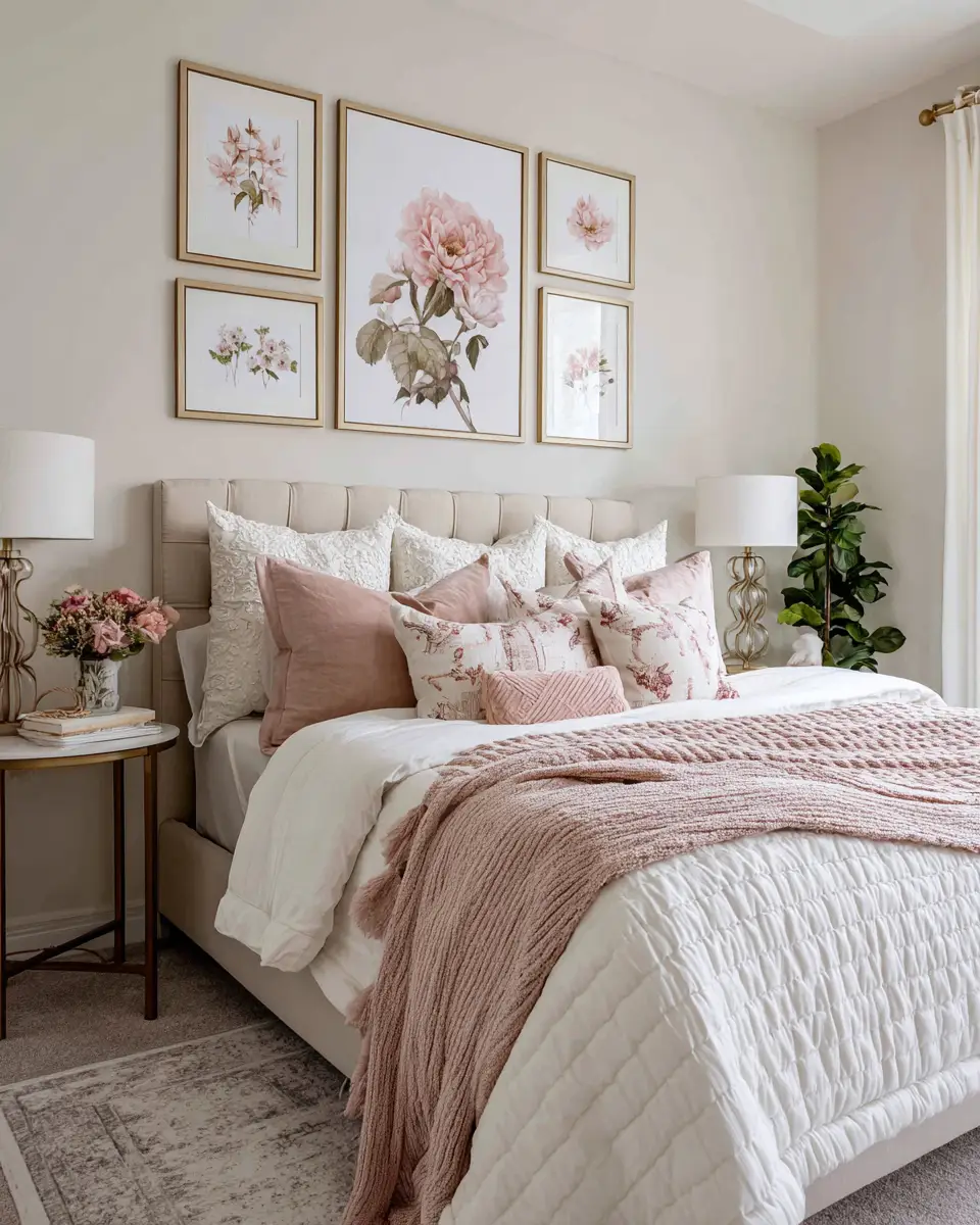 Blush Pink Farmhouse Bedroom Decor Ideas