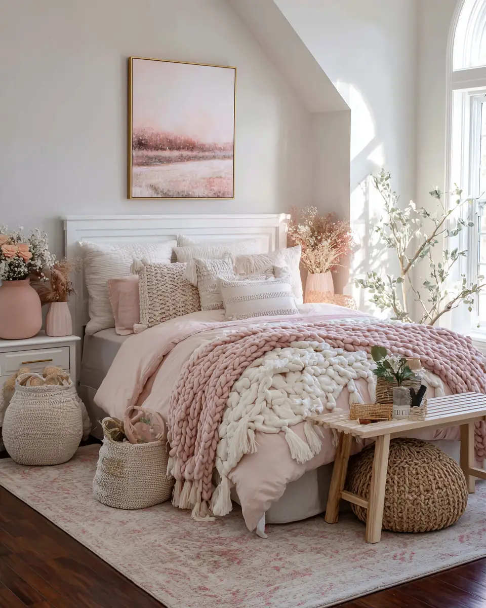Blush Pink Farmhouse Bedroom Decor Ideas