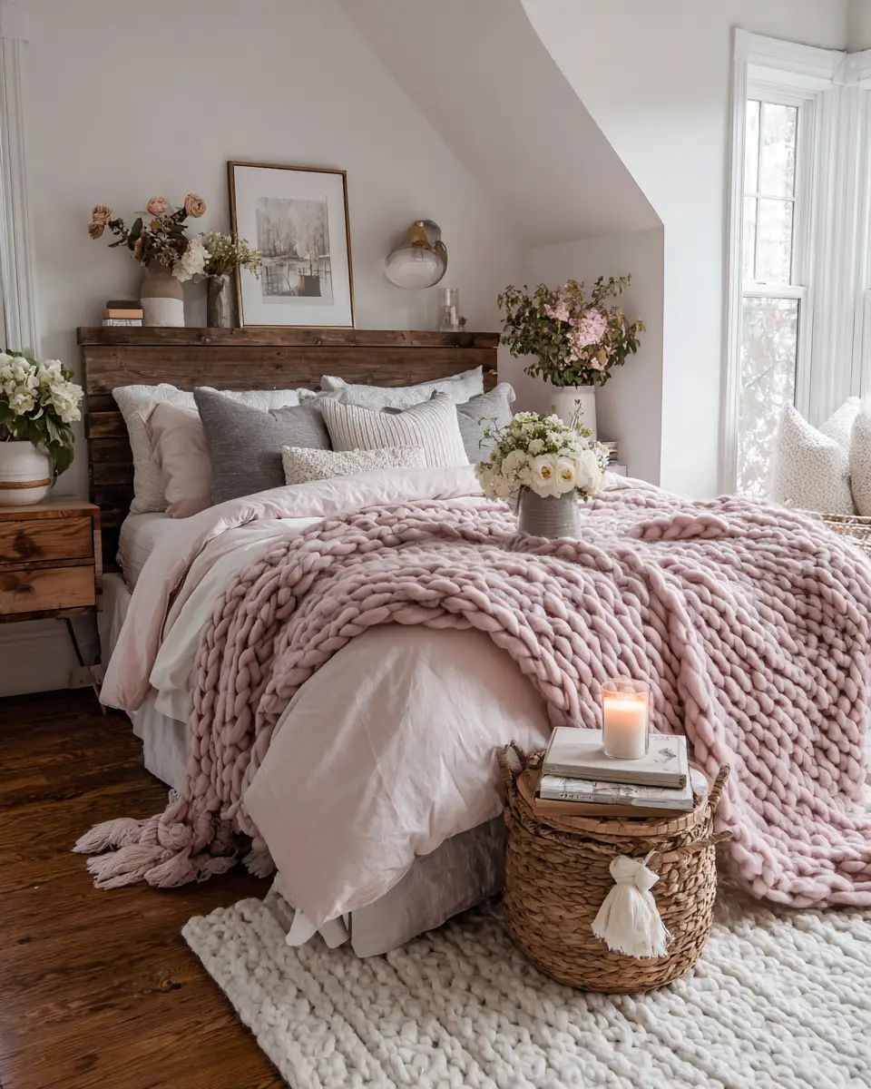 Blush Pink Farmhouse Bedroom Decor Ideas