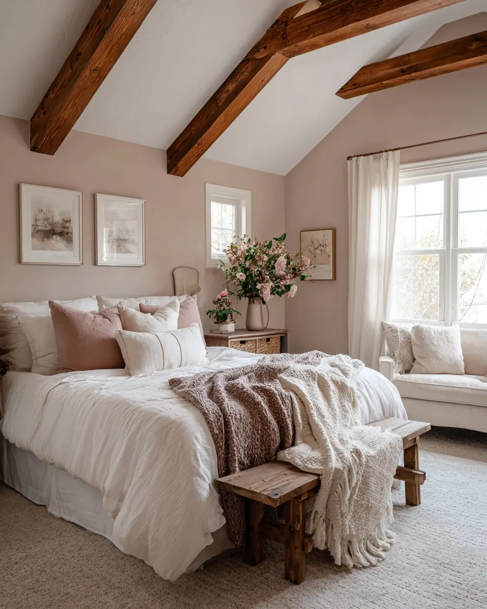 Blush Pink Farmhouse Bedroom Decor Ideas