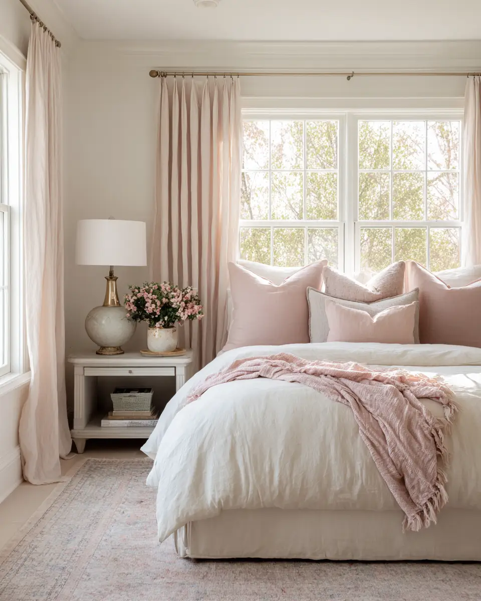 Blush Pink Farmhouse Bedroom Decor Ideas