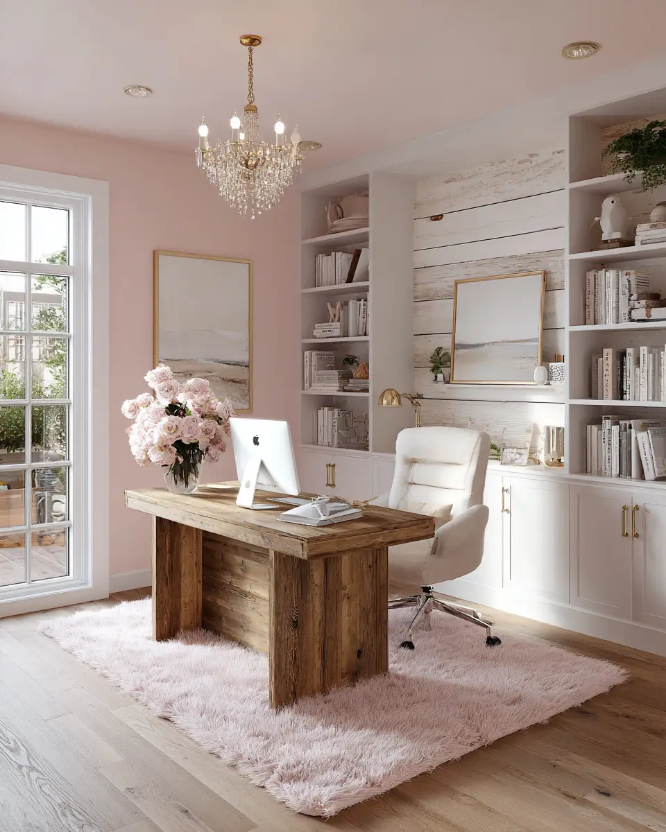 Blush Pink Farmhouse Home Office Decor Ideas - Featured