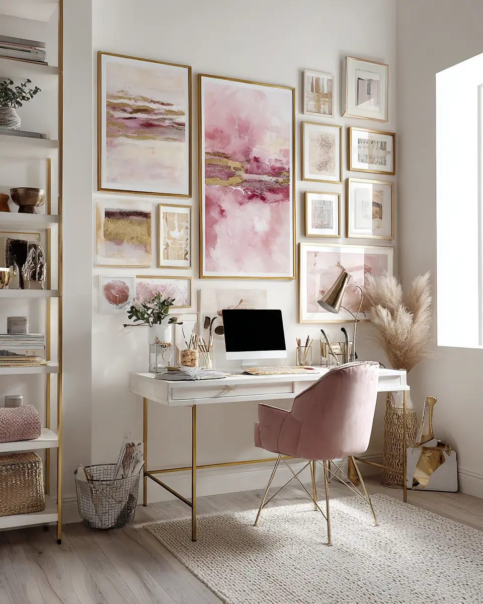 Blush Pink Farmhouse Home Office Decor Ideas