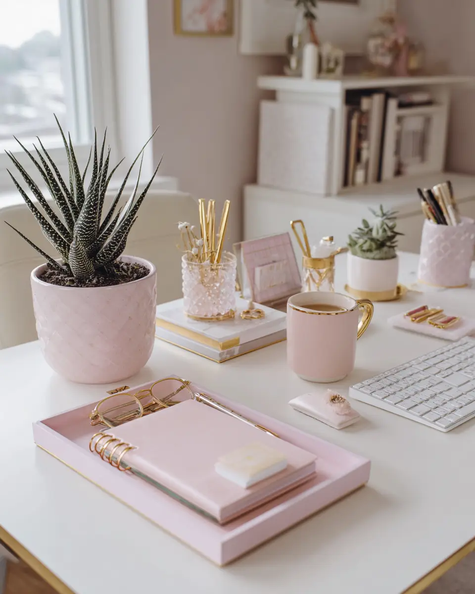 Blush Pink Farmhouse Home Office Decor Ideas
