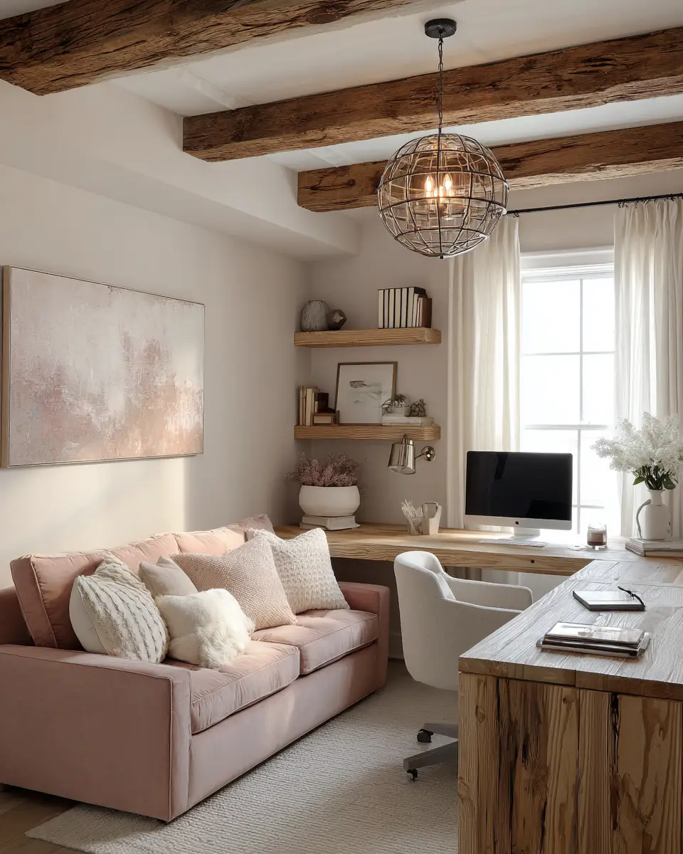 Blush Pink Farmhouse Home Office Decor Ideas