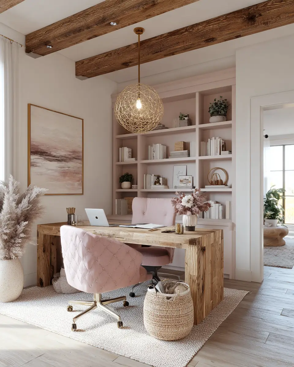Blush Pink Farmhouse Home Office Decor Ideas