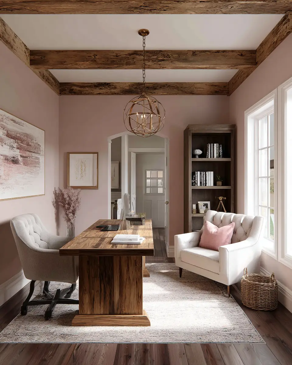 Blush Pink Farmhouse Home Office Decor Ideas