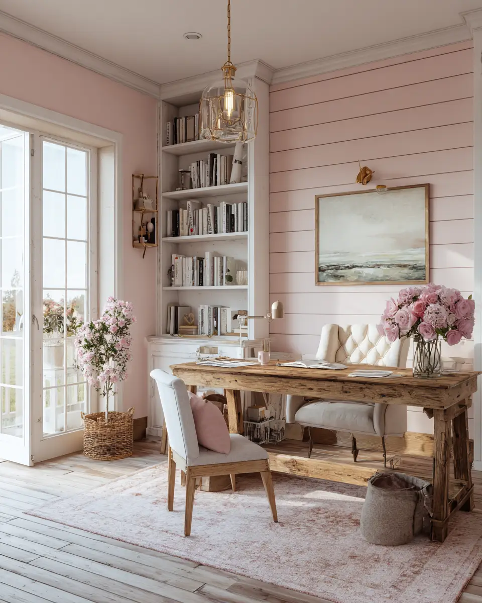 Blush Pink Farmhouse Home Office Decor Ideas