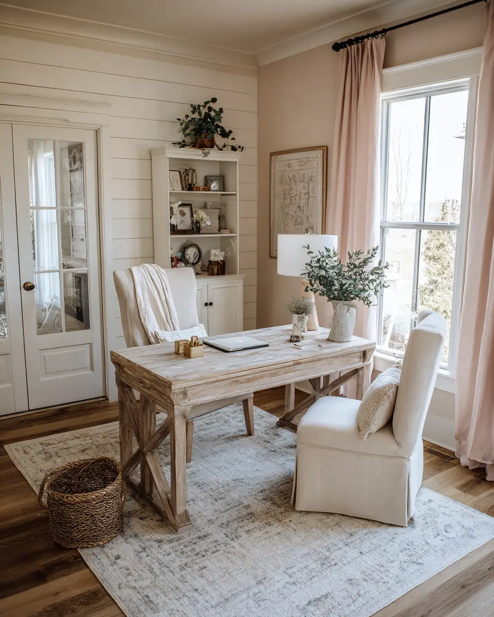 Blush Pink Farmhouse Home Office Decor Ideas