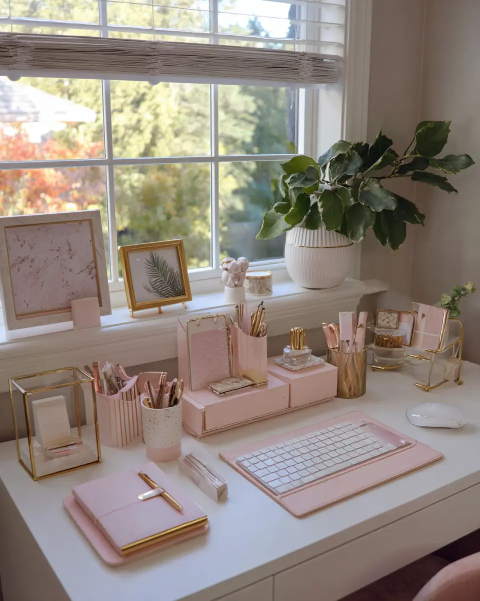 Blush Pink Farmhouse Home Office Decor Ideas