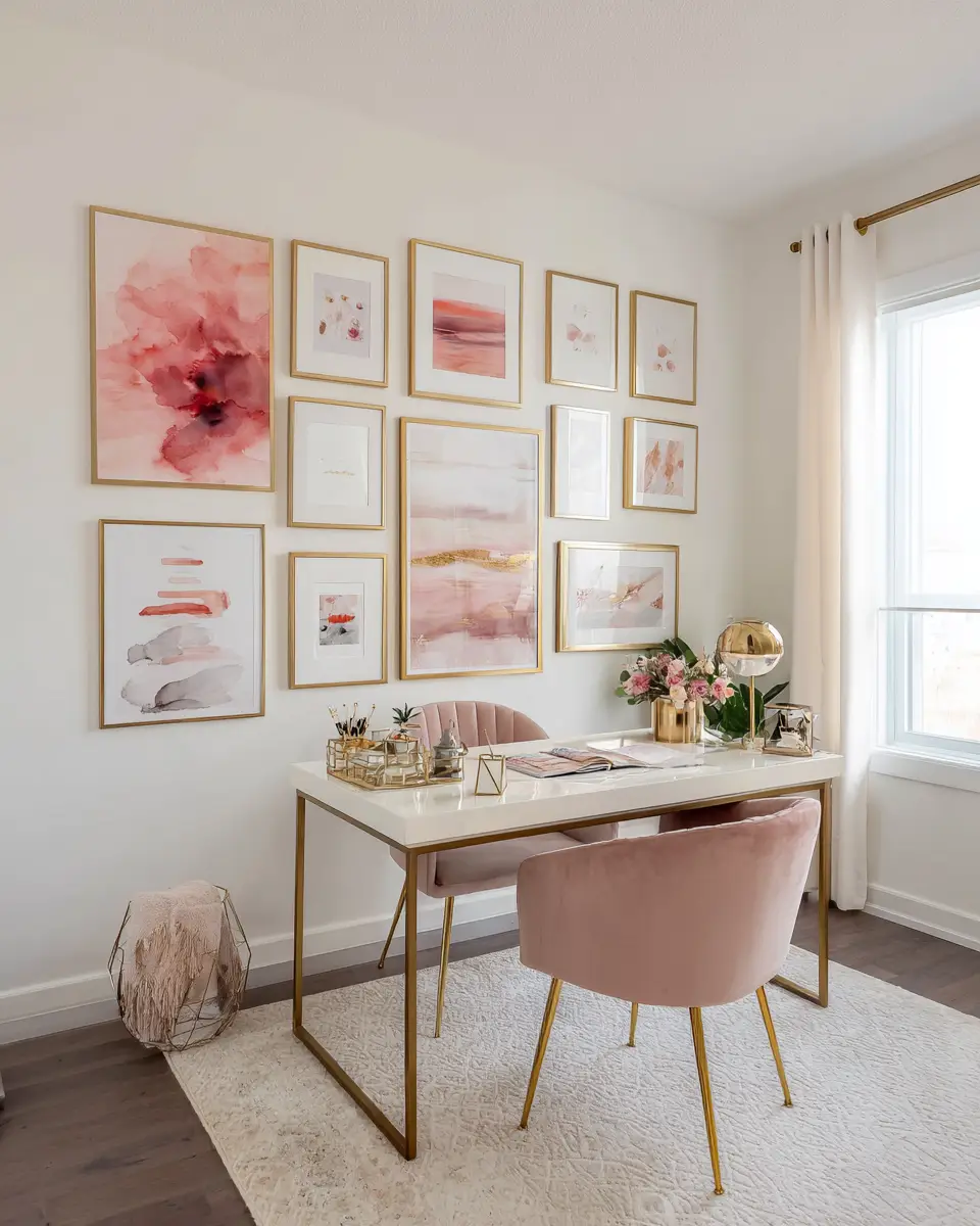 Blush Pink Farmhouse Home Office Decor Ideas