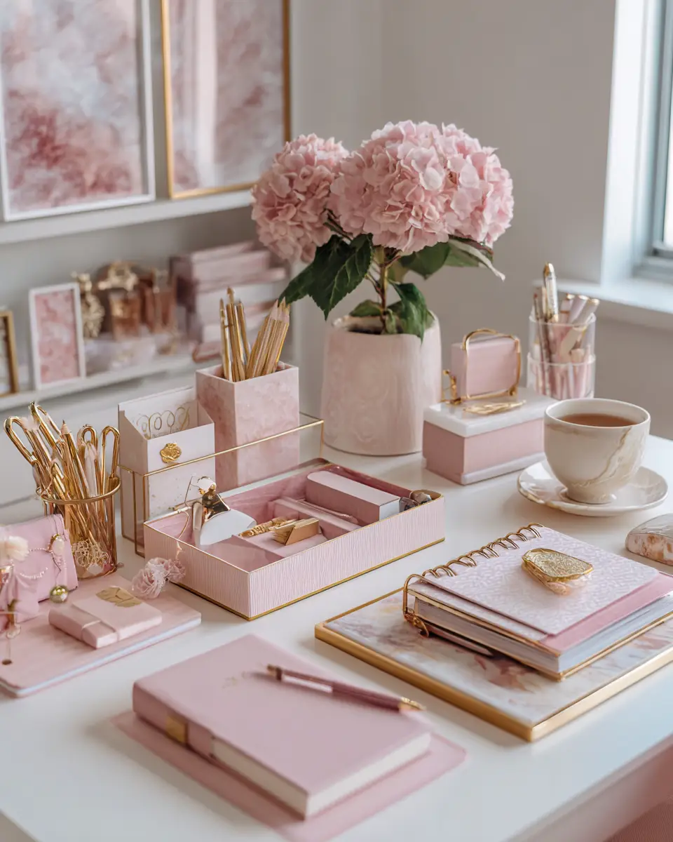 Blush Pink Farmhouse Home Office Decor Ideas