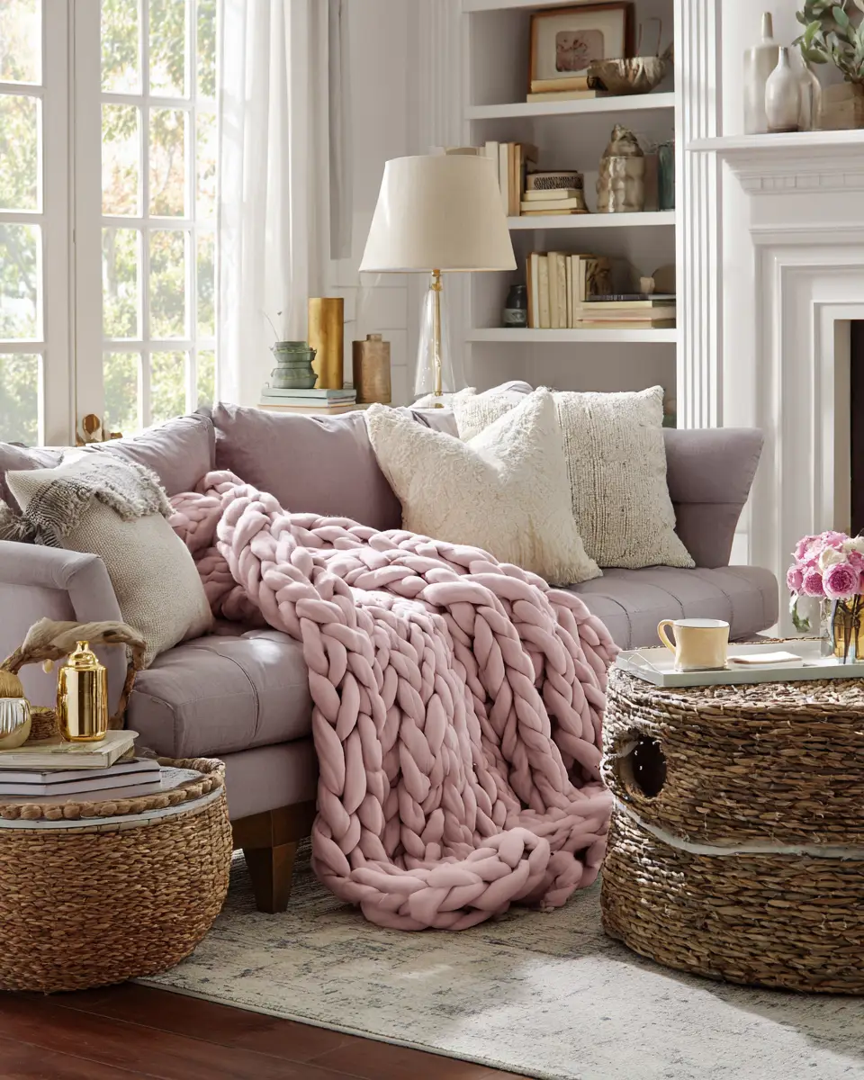 Blush Pink Farmhouse Living Room Decor Ideas