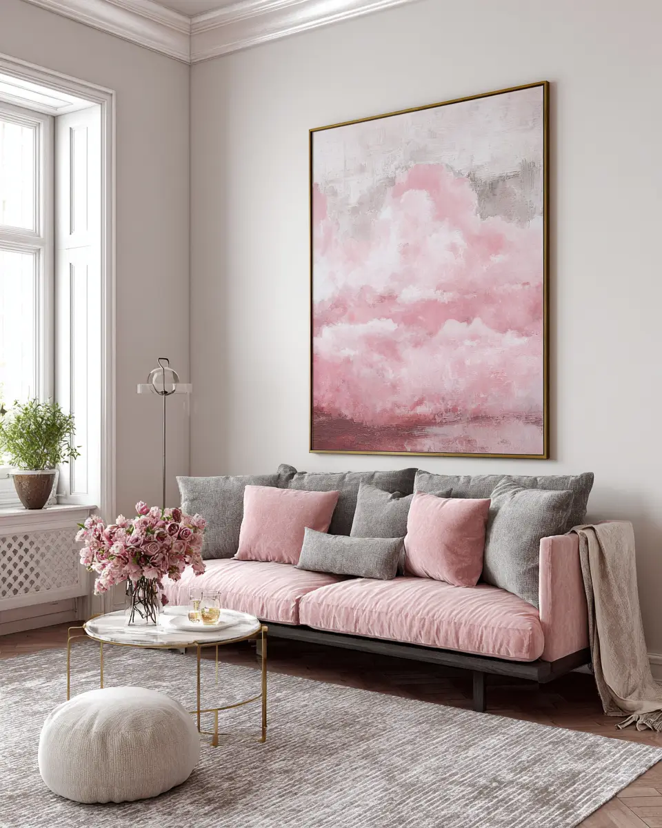 Blush Pink Farmhouse Living Room Decor Ideas