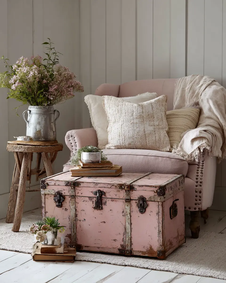 Blush Pink Farmhouse Living Room Decor Ideas