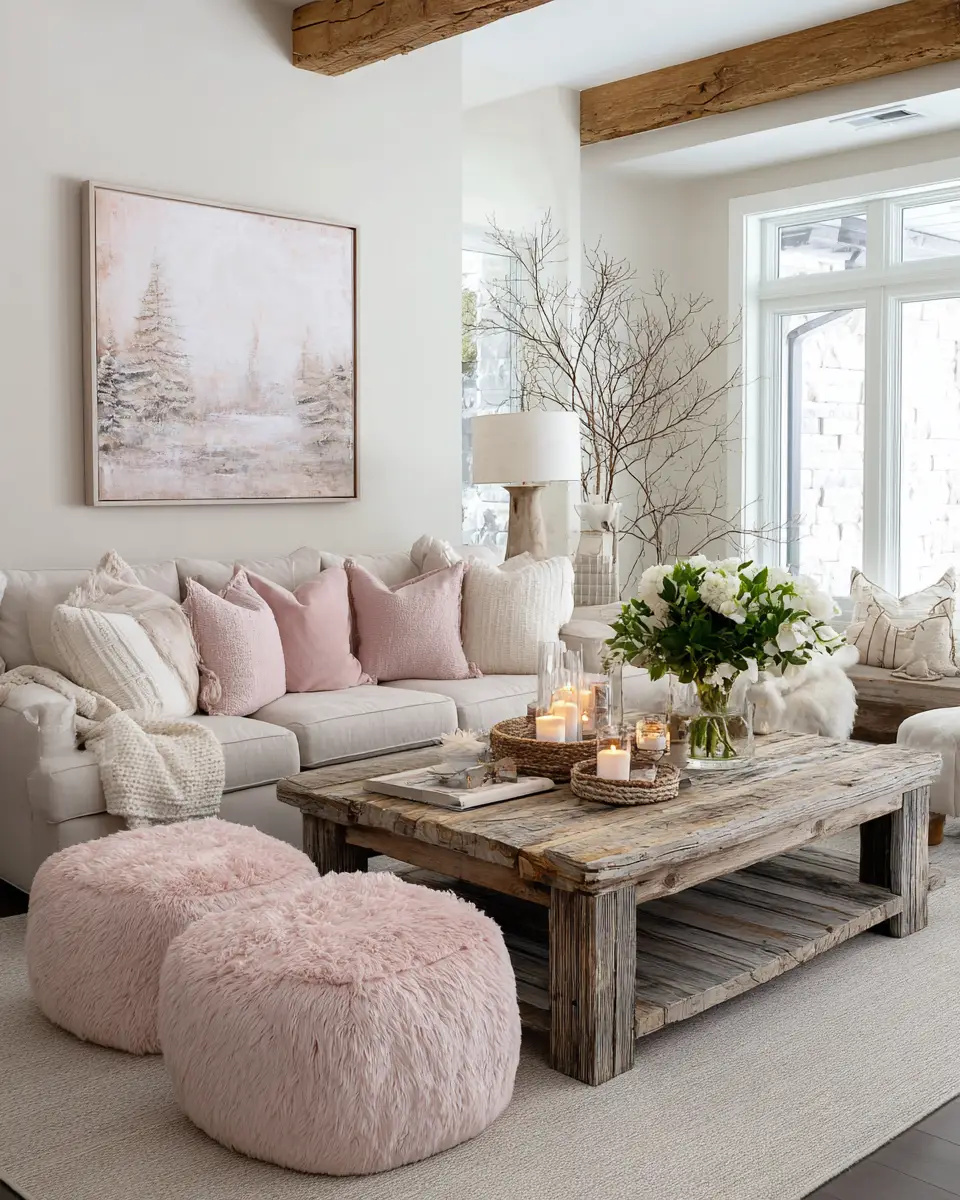 Blush Pink Farmhouse Living Room Decor Ideas