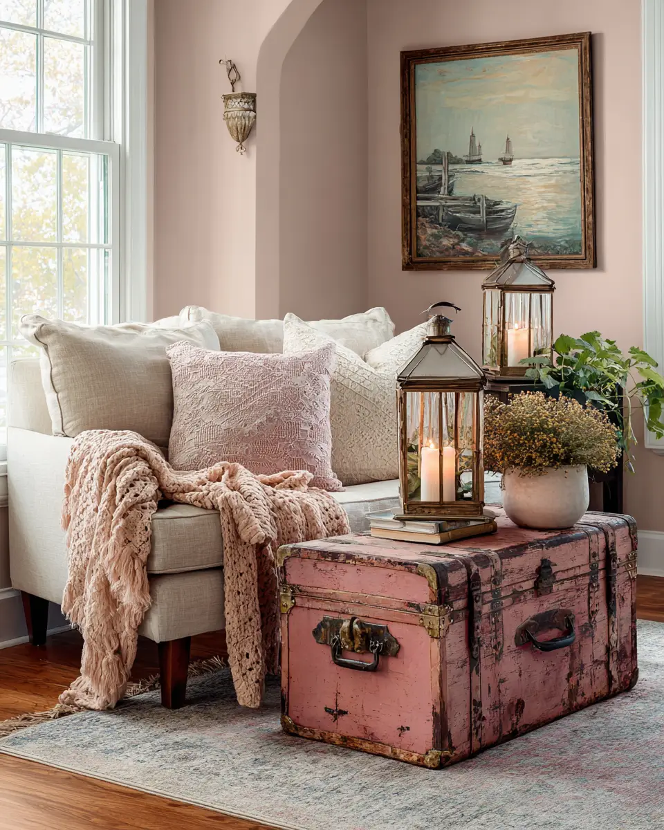 Blush Pink Farmhouse Living Room Decor Ideas
