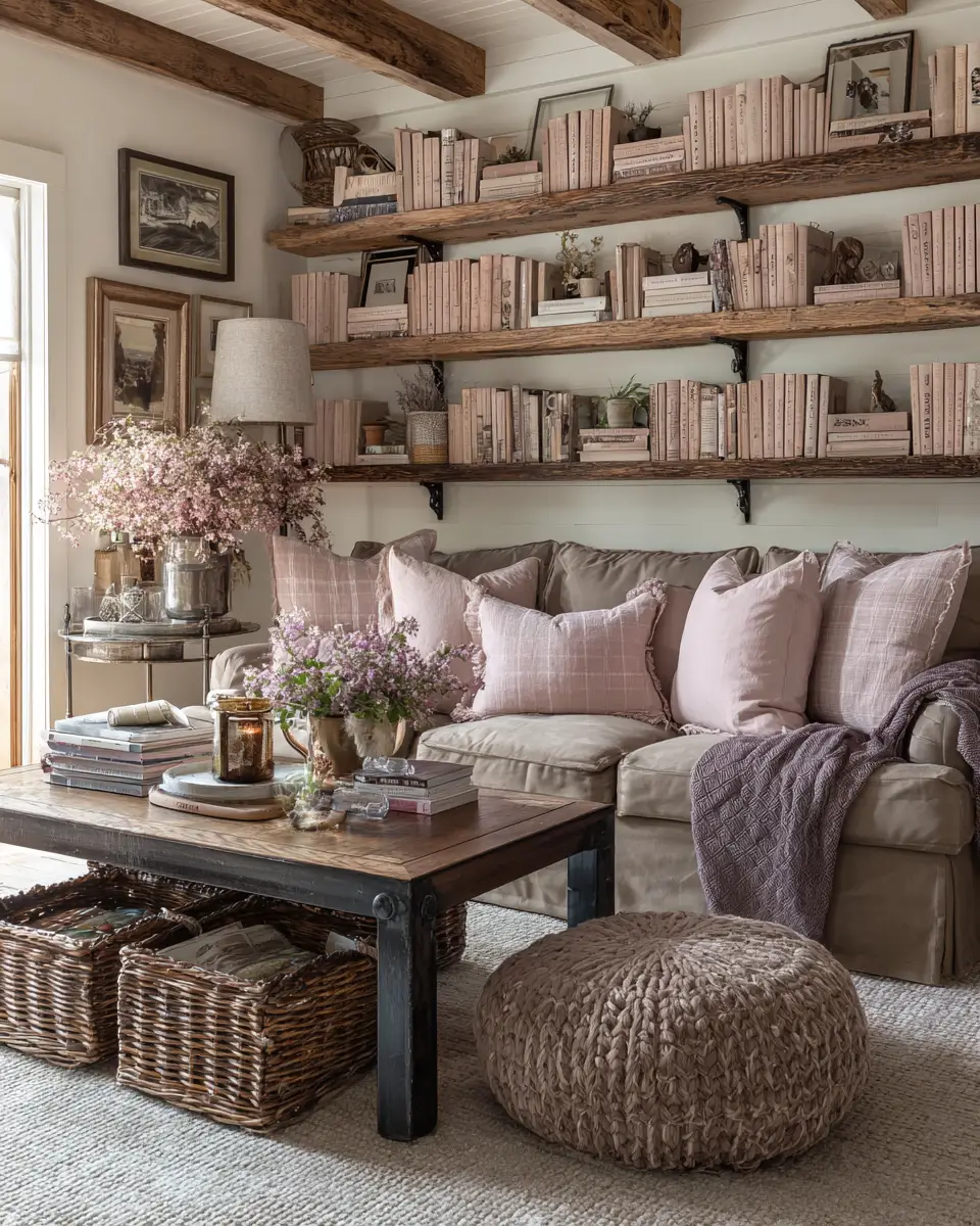 Blush Pink Farmhouse Living Room Decor Ideas