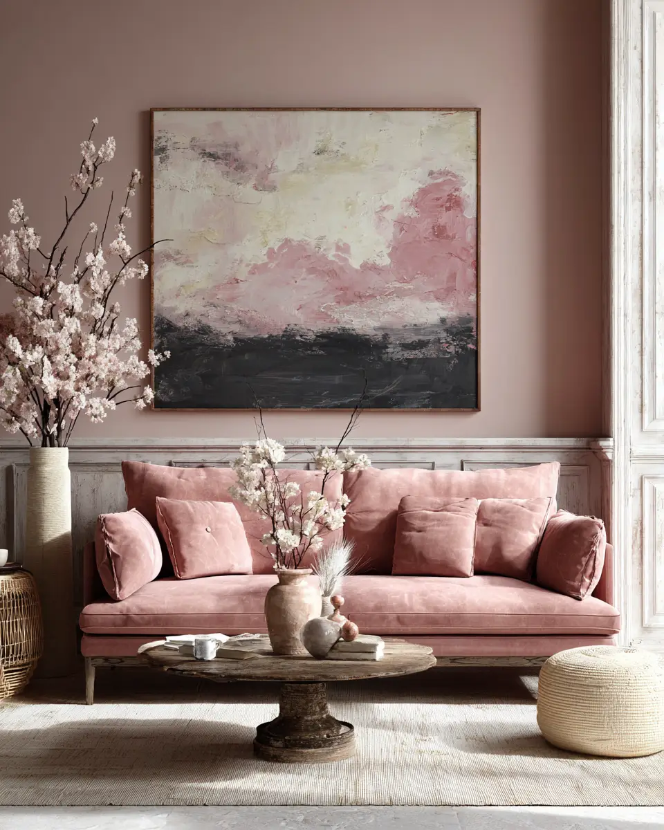 Blush Pink Farmhouse Living Room Decor Ideas