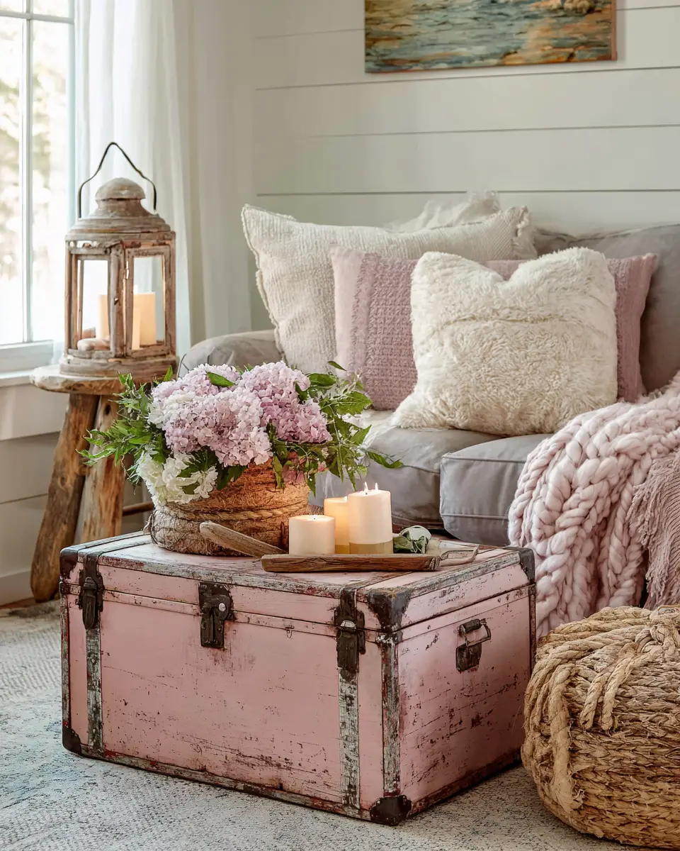 Blush Pink Farmhouse Living Room Decor Ideas