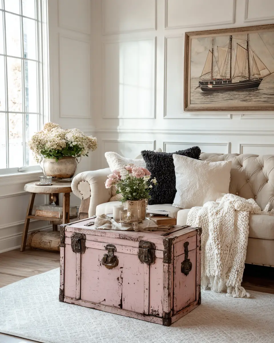 Blush Pink Farmhouse Living Room Decor Ideas