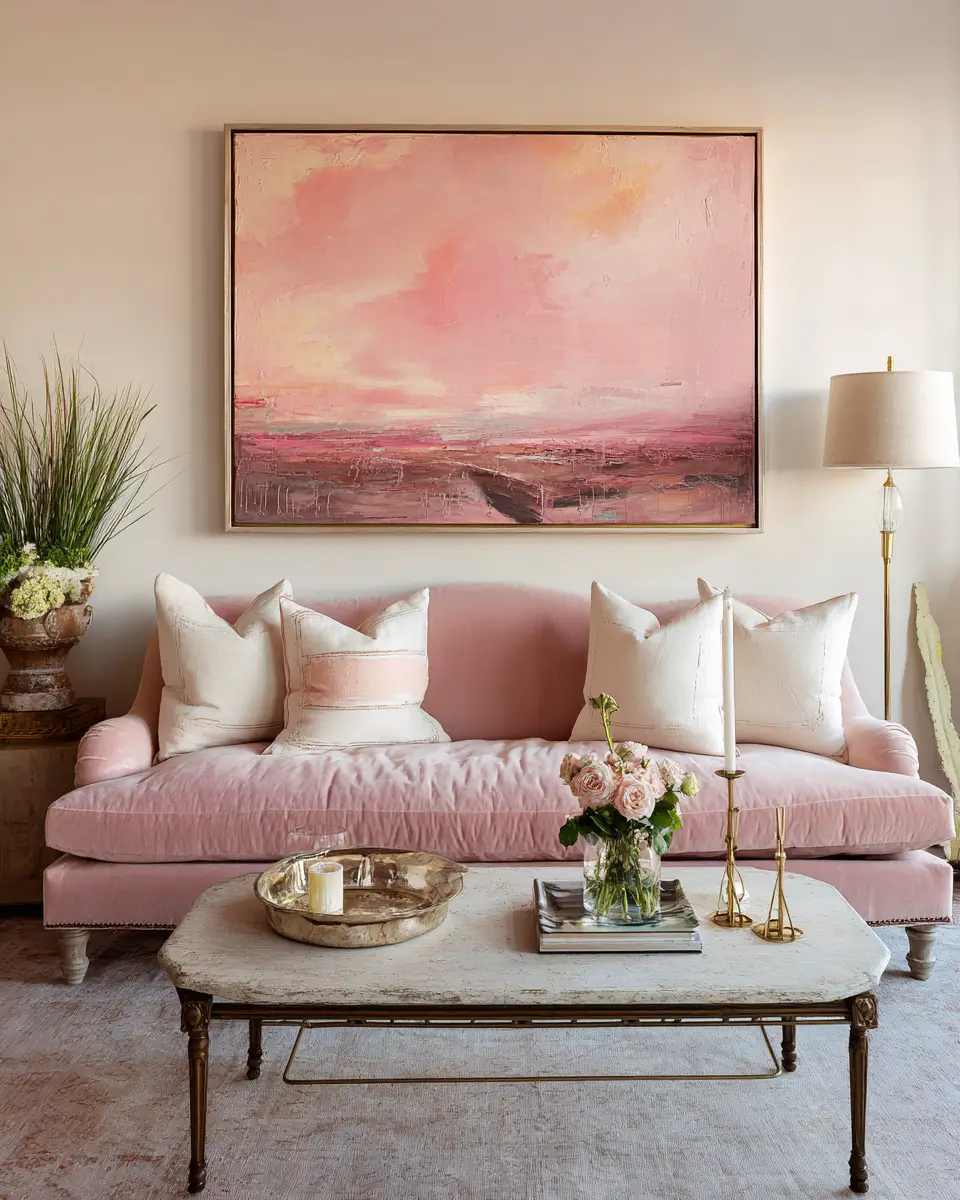 Blush Pink Farmhouse Living Room Decor Ideas