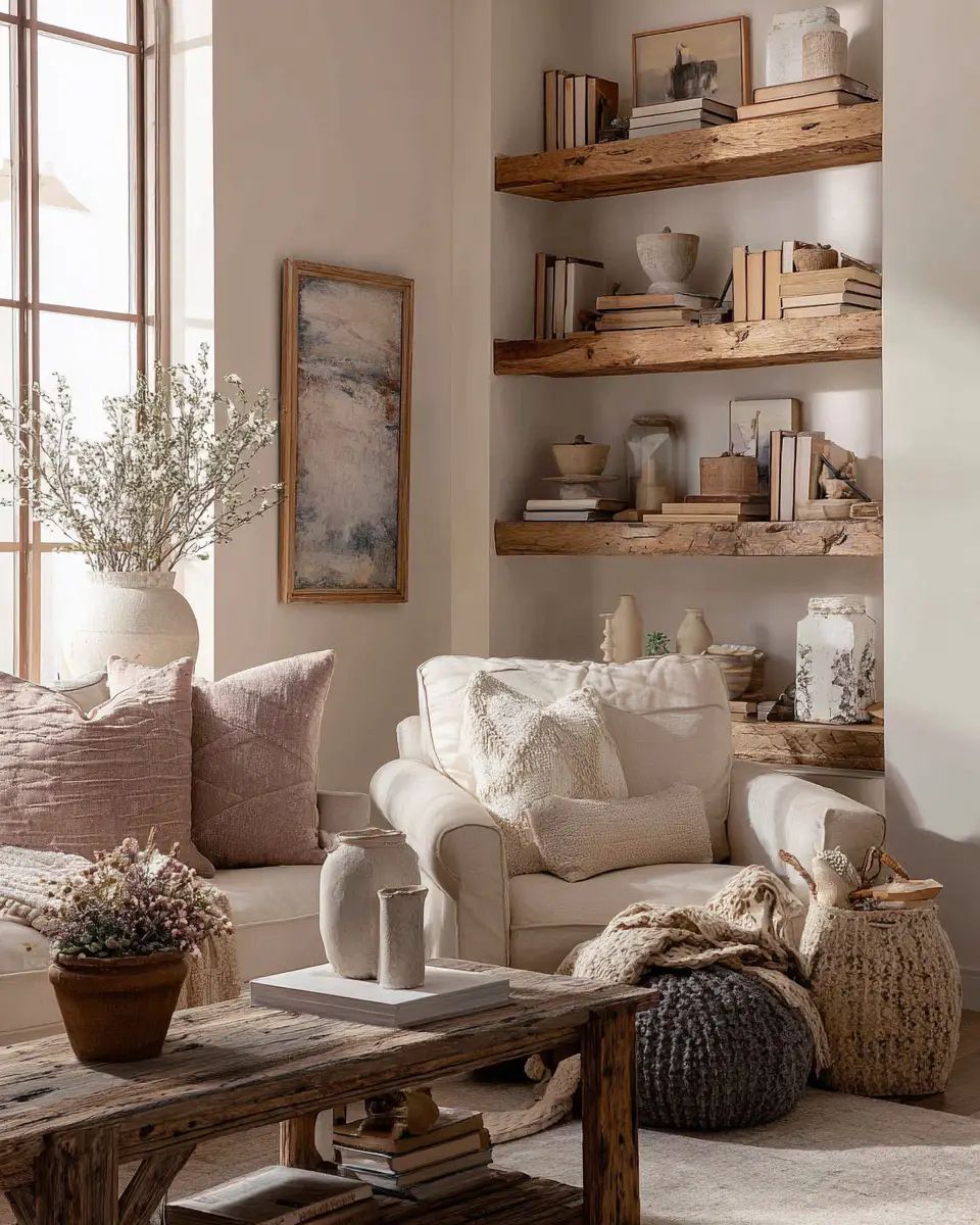 Blush Pink Farmhouse Living Room Decor Ideas