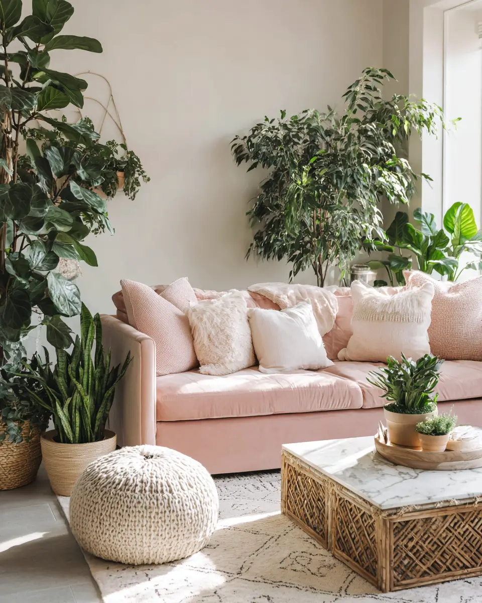 Blush Pink Farmhouse Living Room Decor Ideas