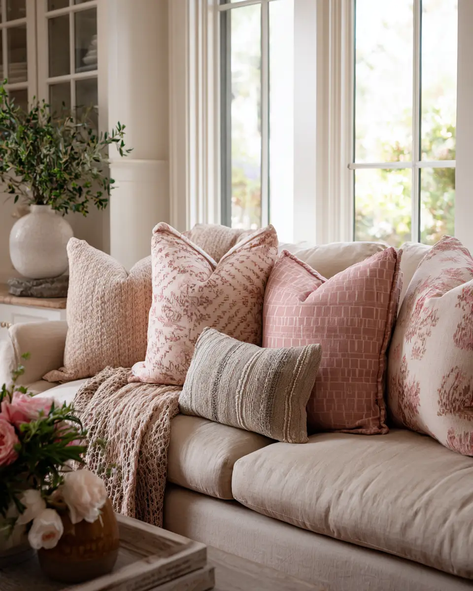 Blush Pink Farmhouse Living Room Decor Ideas