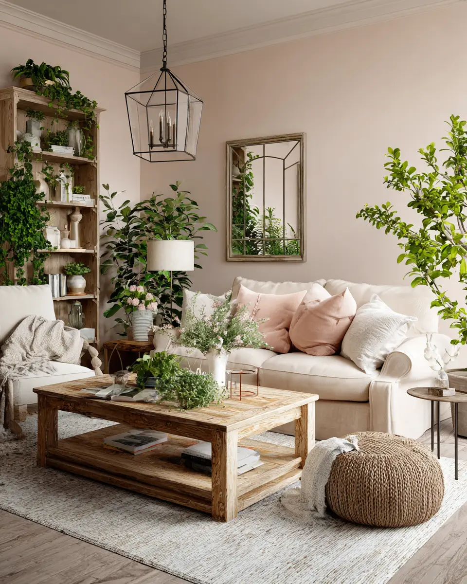 Blush Pink Farmhouse Living Room Decor Ideas