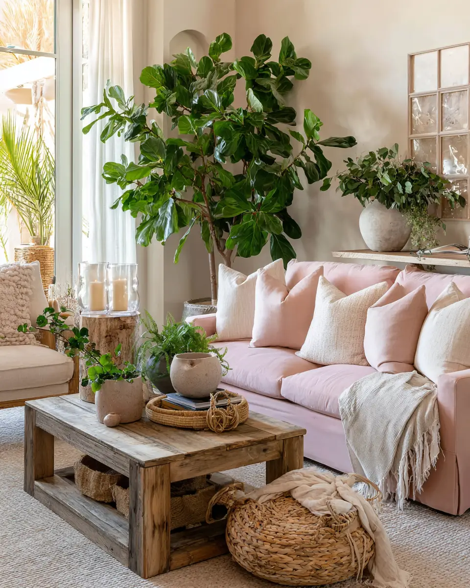 Blush Pink Farmhouse Living Room Decor Ideas