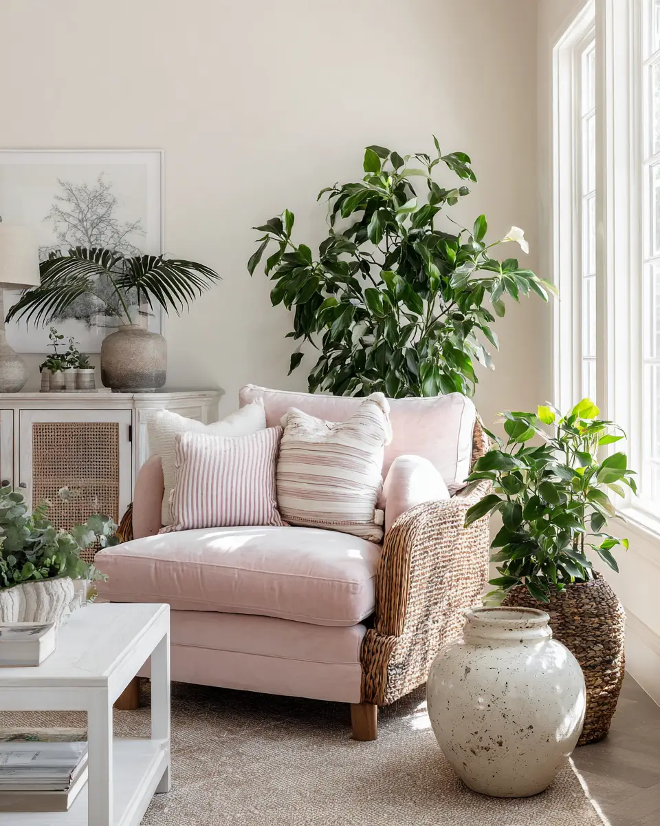 Blush Pink Farmhouse Living Room Decor Ideas