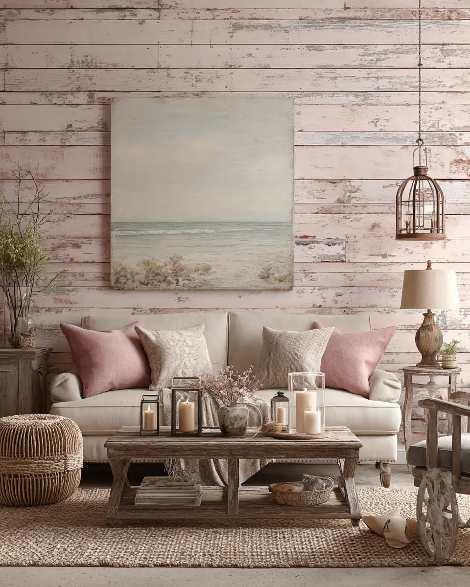 Blush Pink Farmhouse Living Room Decor Ideas