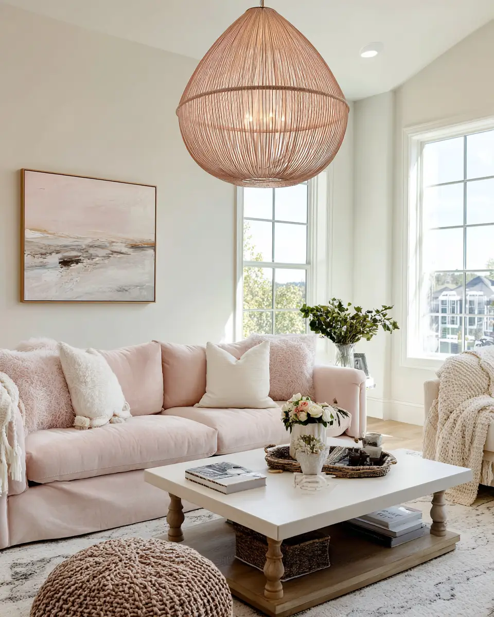 Blush Pink Farmhouse Living Room Decor Ideas