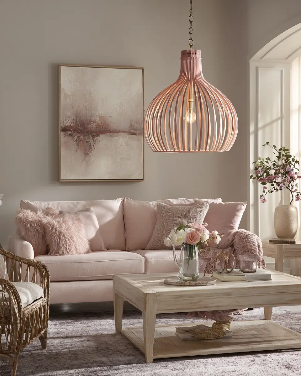 Blush Pink Farmhouse Living Room Decor Ideas