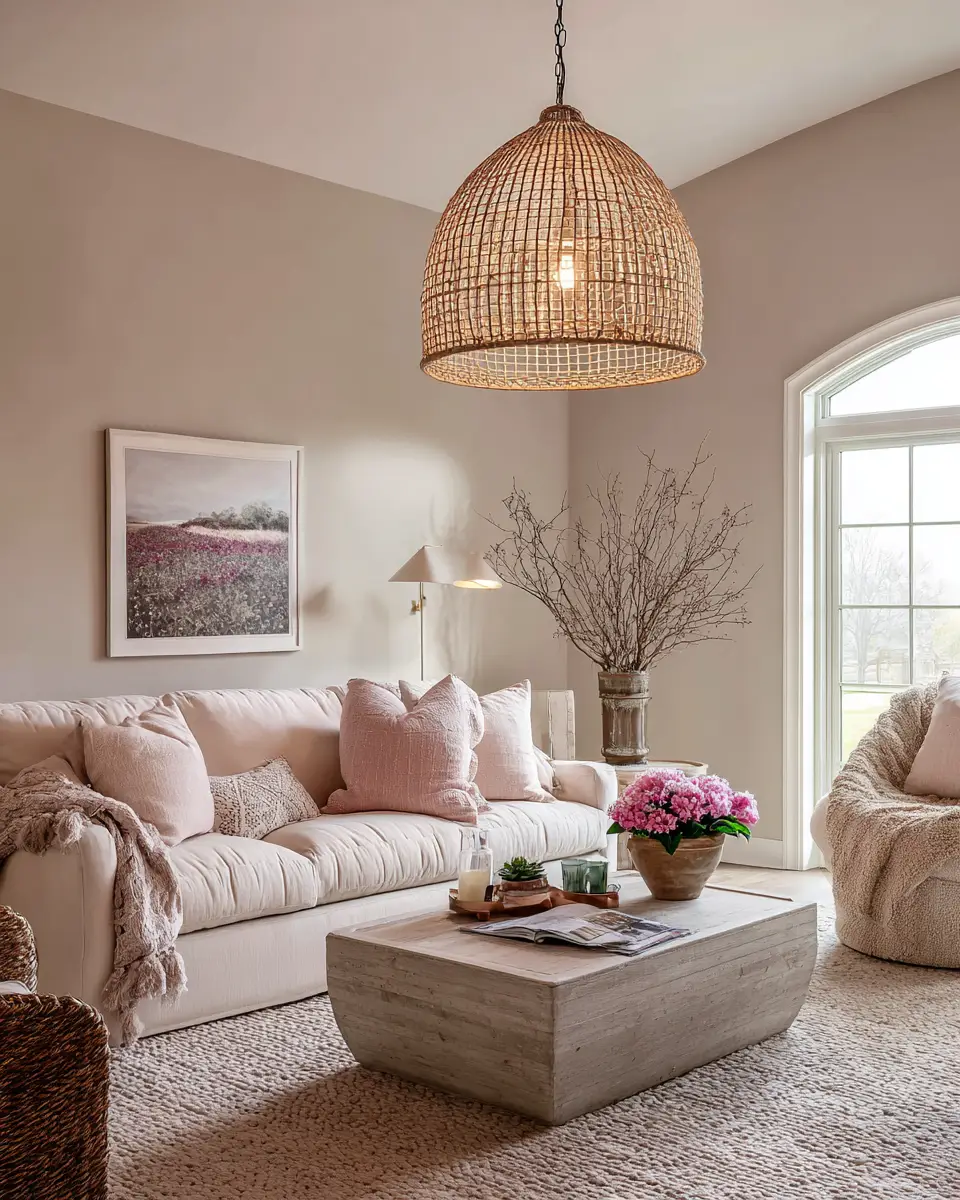Blush Pink Farmhouse Living Room Decor Ideas