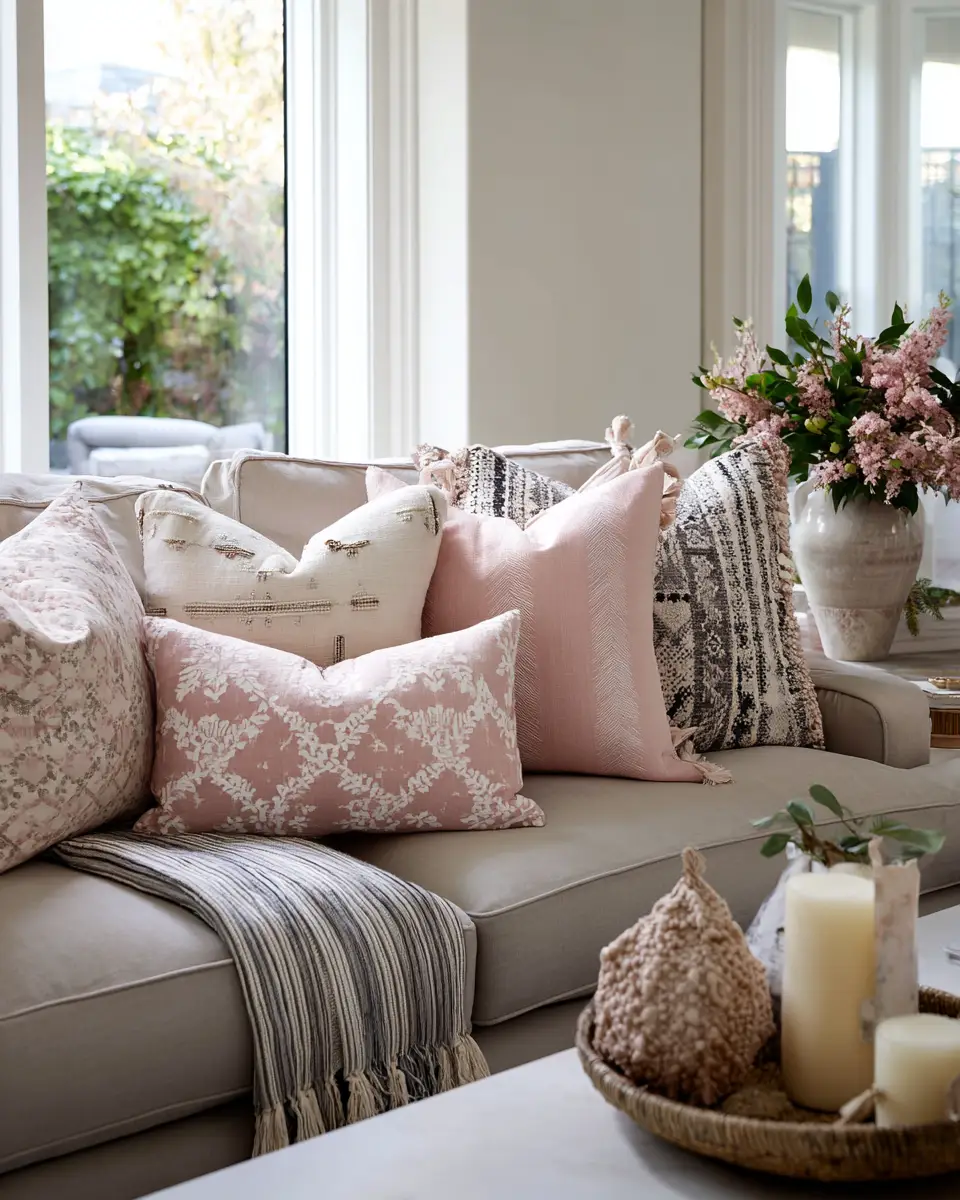Blush Pink Farmhouse Living Room Decor Ideas