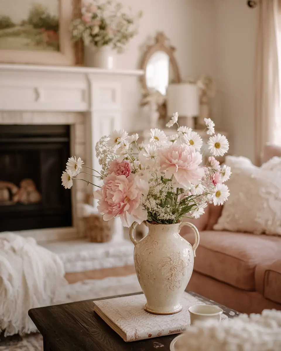 Blush Pink Farmhouse Living Room Decor Ideas