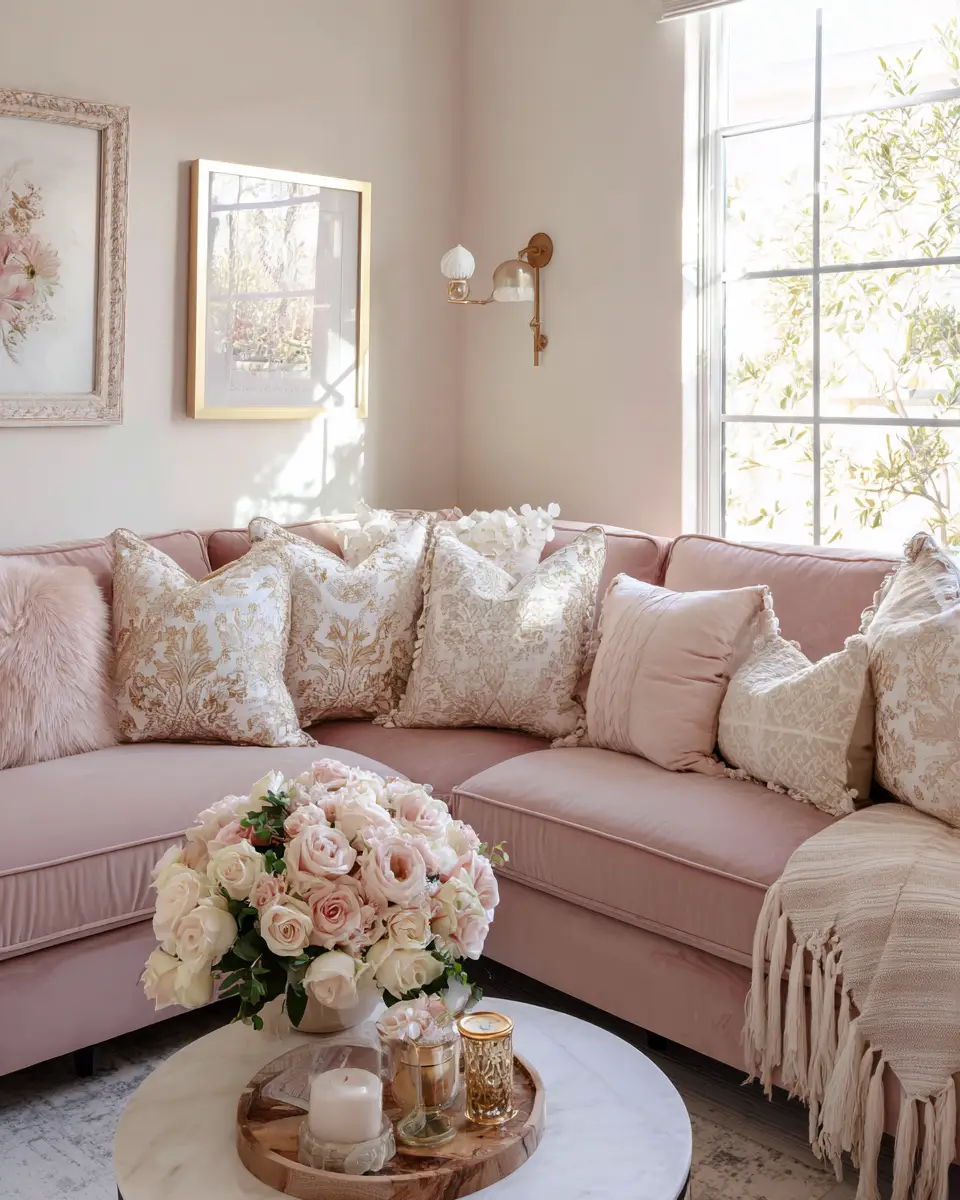 Blush Pink Farmhouse Living Room Decor Ideas