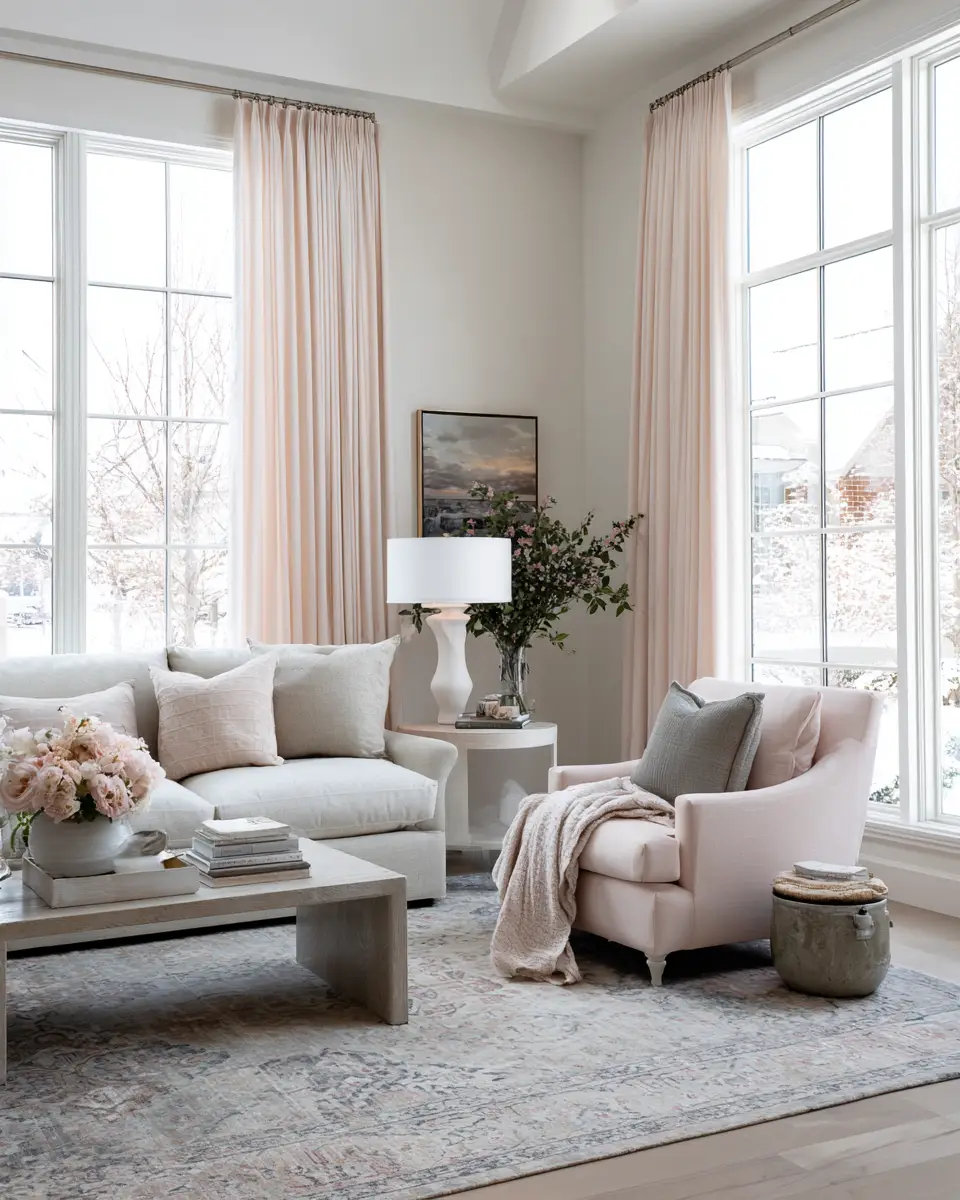 Blush Pink Farmhouse Living Room Decor Ideas