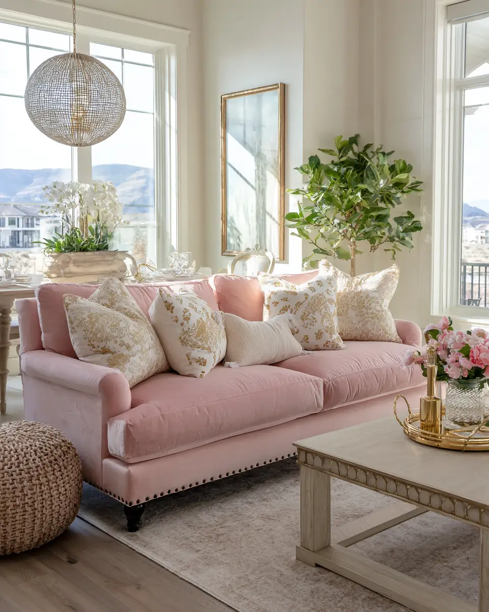 Blush Pink Farmhouse Living Room Decor Ideas