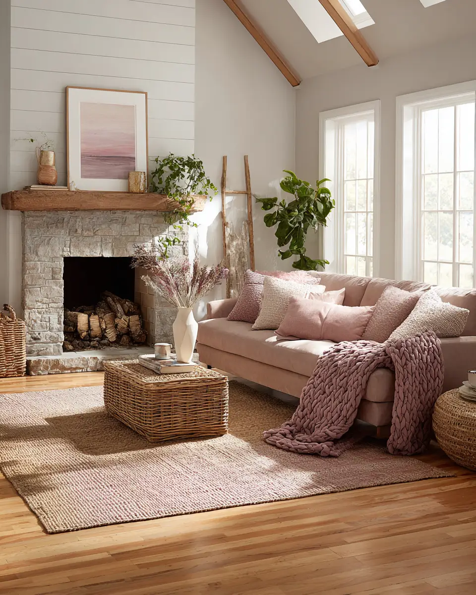 Blush Pink Farmhouse Living Room Decor Ideas