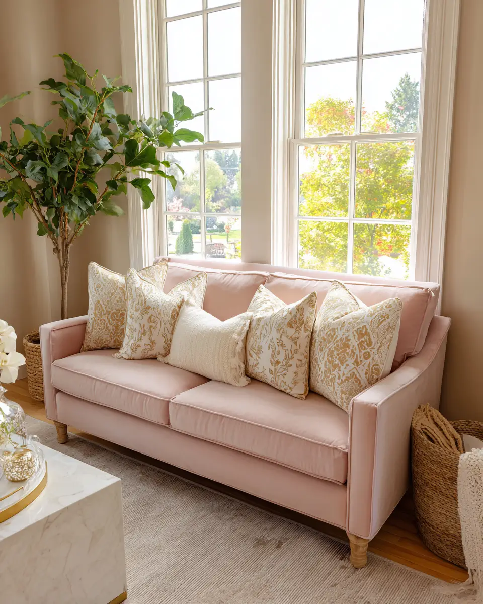 Blush Pink Farmhouse Living Room Decor Ideas