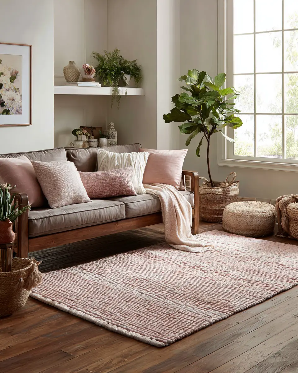 Blush Pink Farmhouse Living Room Decor Ideas