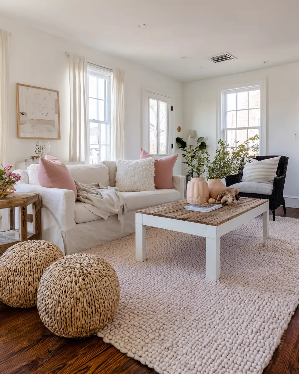 Blush Pink Farmhouse Living Room Decor Ideas