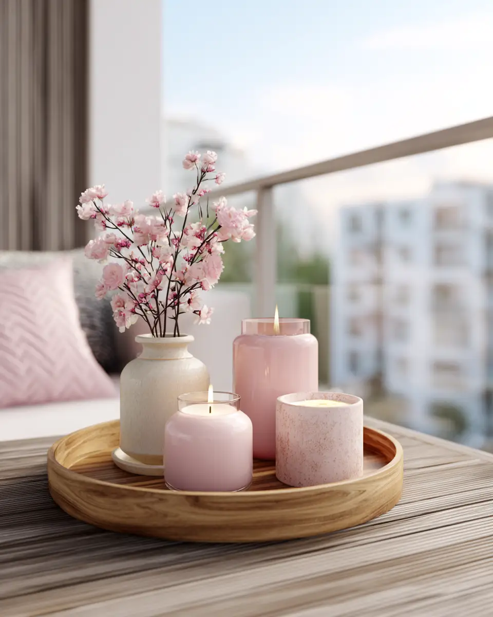 Blush Pink Japandi Balcony Decor Ideas - Featured